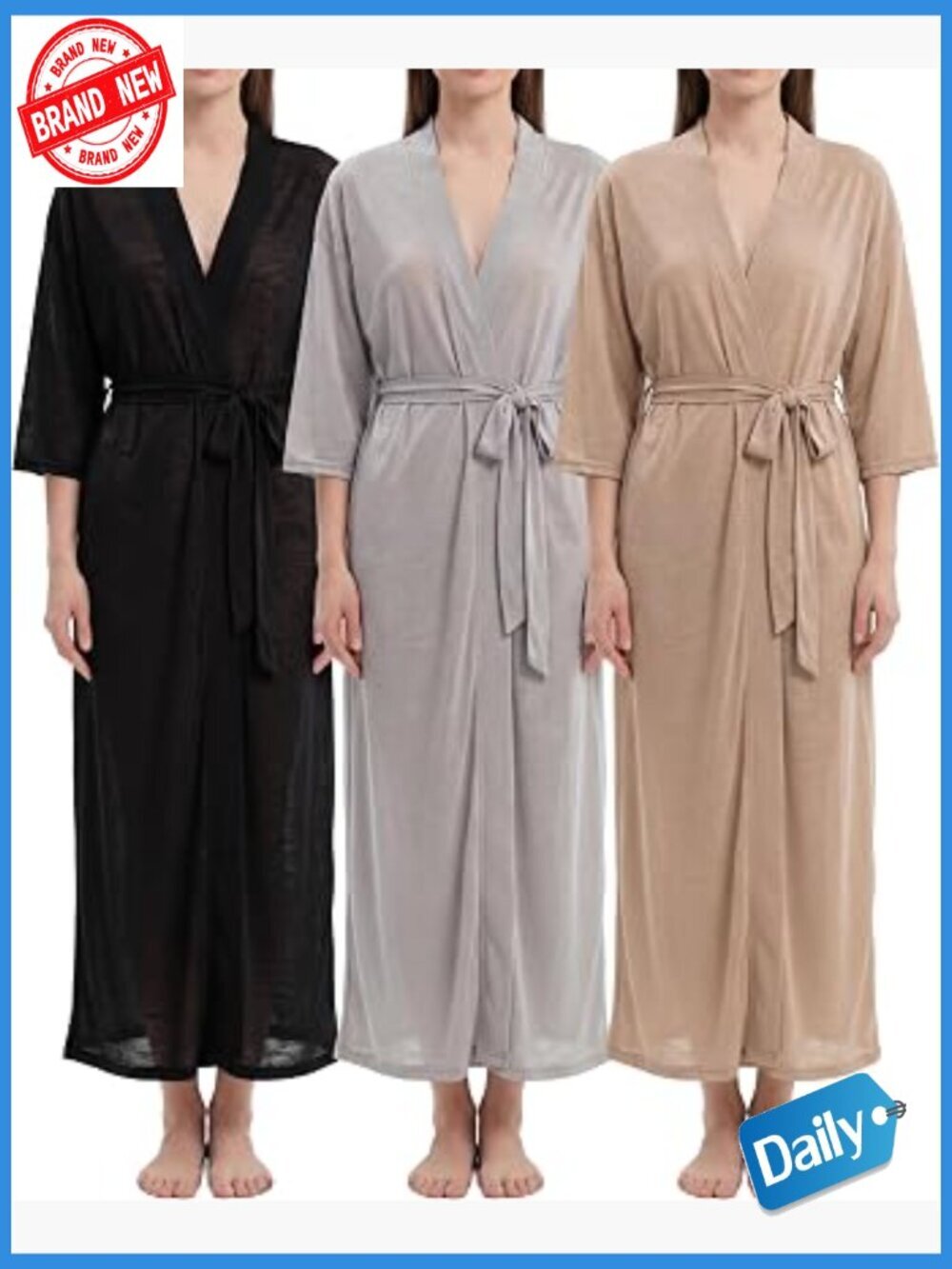 3 Pack Soft Long Robes Kimono Wrap Bathrobe Spa Cover Up